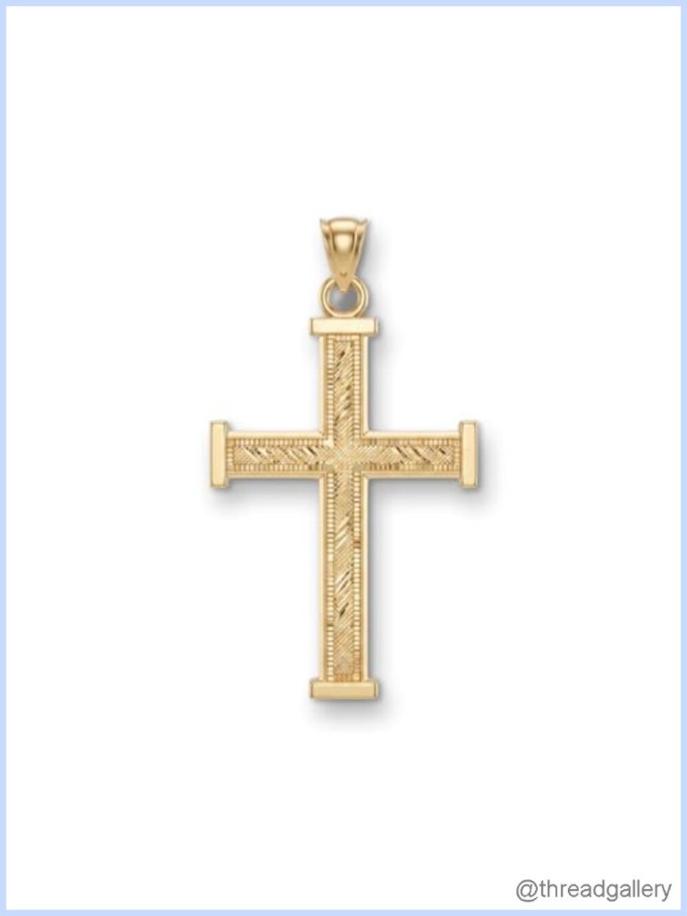 14K Yellow Gold Double-Bonded Cross Pendant Textured Square-Edge Handcrafted USA